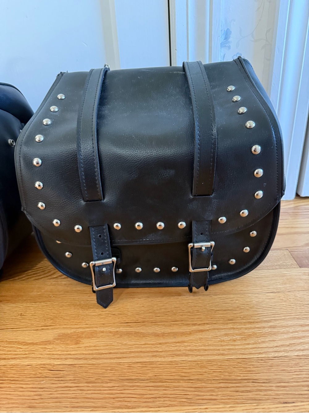 Black Studded Leather Saddle Bag